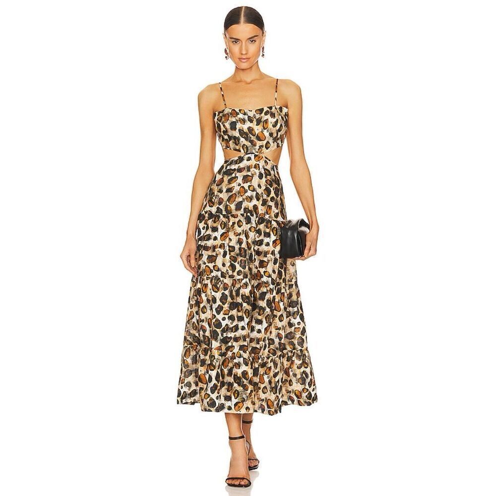 Karina Grimaldi Kos Print Maxi DressWater Stones Brown Vacation Size L NWT$368